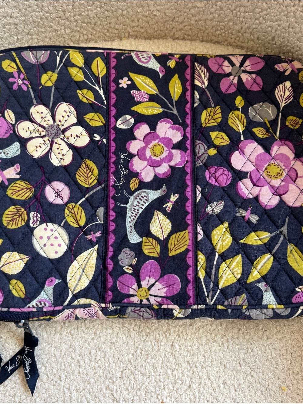 Vera Bradley Laptop Case/Bag in Navy with Purple & Green